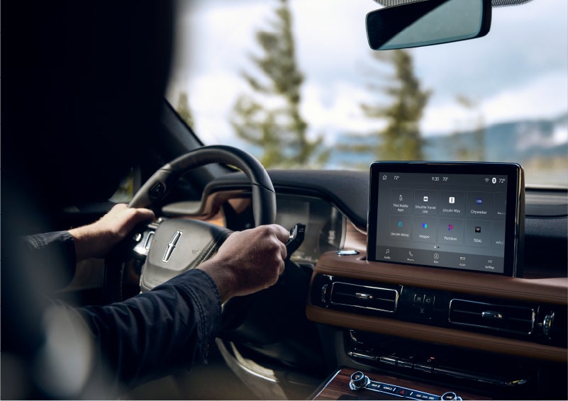 The Lincoln+Alexa app screen is displayed in the center screen of a 2023 Lincoln Aviator® Grand Touring SUV | Star Lincoln in Southfield MI