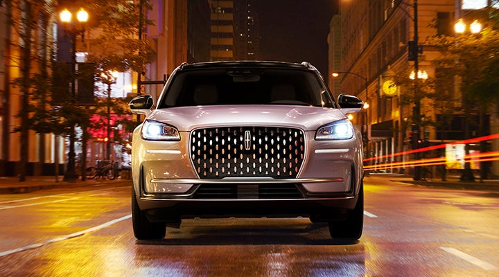 The striking grille of a 2024 Lincoln Corsair® SUV is shown. | Star Lincoln in Southfield MI